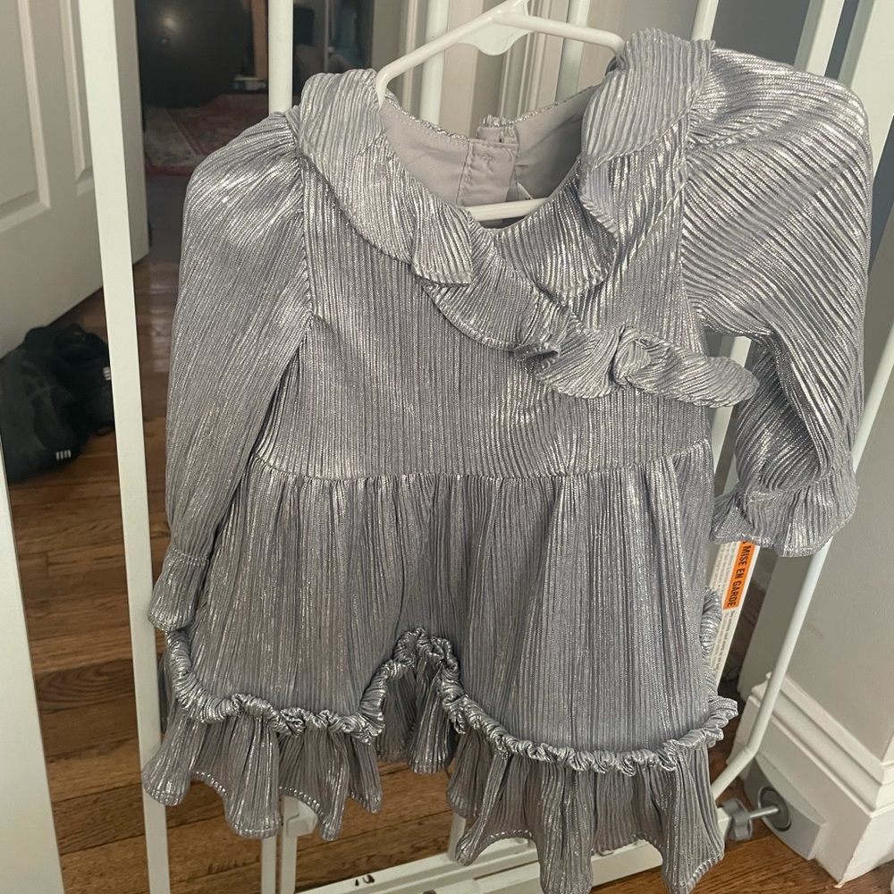 Janie & Jack party dress metallic silver sparkly wrap style dress 6-12 months